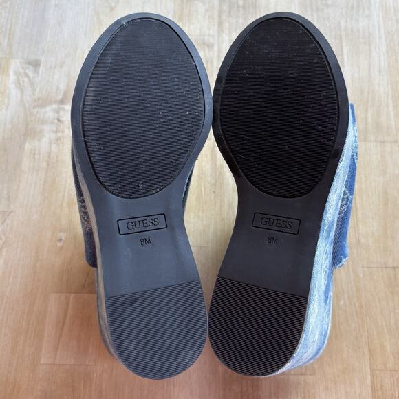 Guess Denim Logo Wedge Mules Women’s 8M Blue Slip On Platform Shoes New - Picture 5 of 10